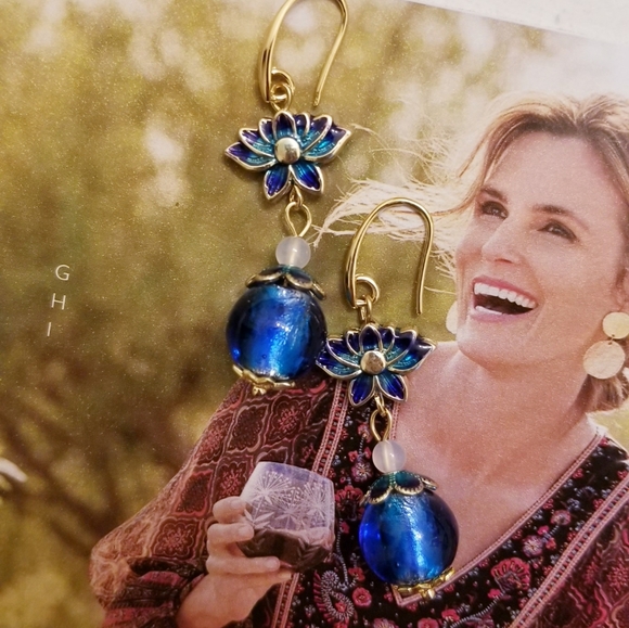 14K Gold Plated Spiritual Lotus Flower Earrings - Picture 4 of 16